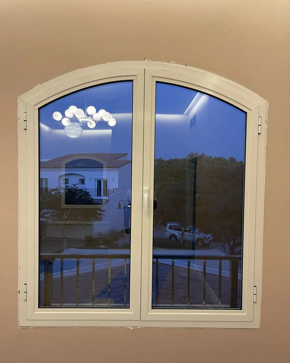 Black aluminium window frames on a building